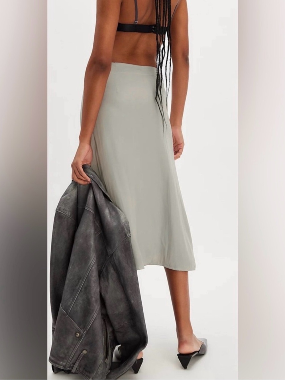 Free People Light Gray Midi Slip Skirt